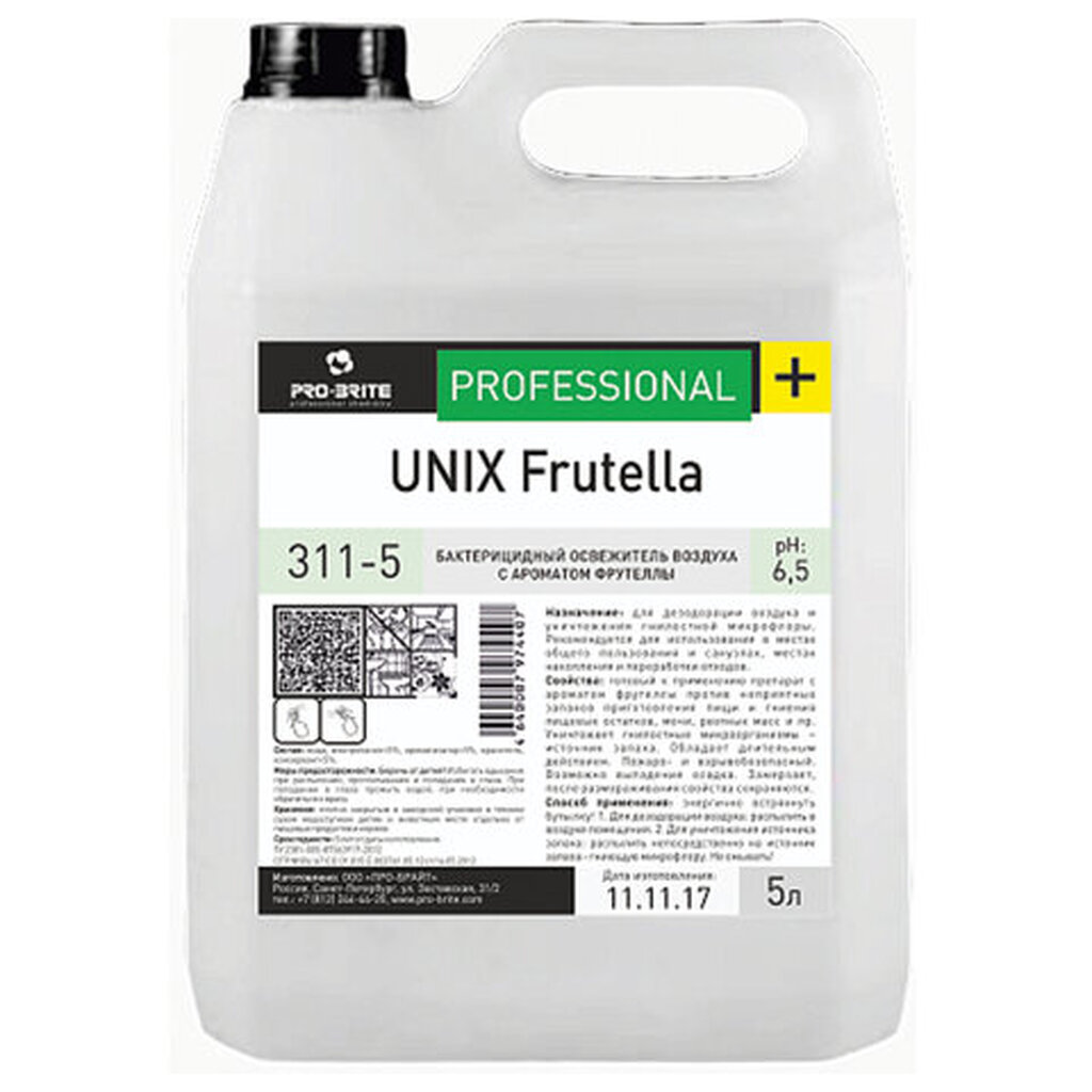 Ароматизатор освежитель воздуха 5л PRO-BRITE UNIX Frutella, бактерицидный, жидкость, 311-5