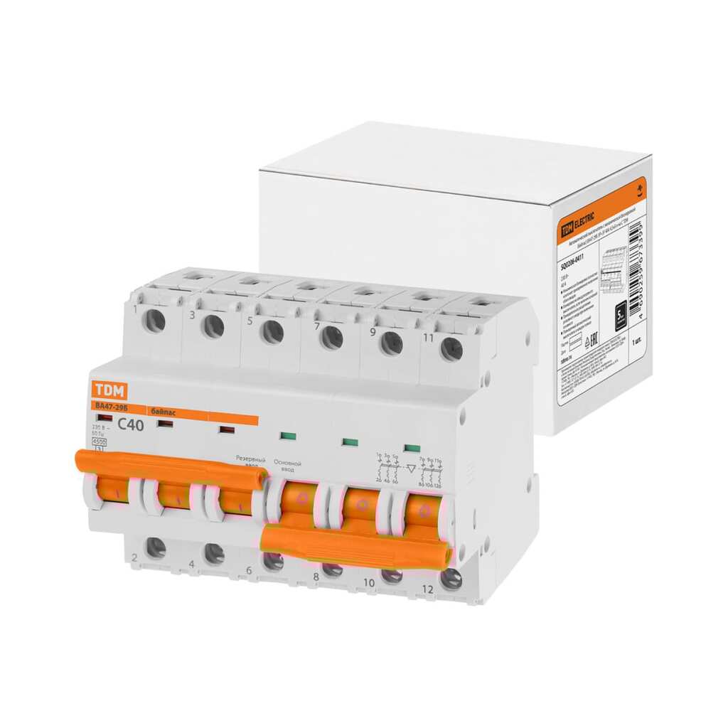 Автоматический выключатель TDM с механической блокировкой (байпас) ВА47-29Б 3Р+3Р 40А 4,5кА х-ка C SQ0206-0411