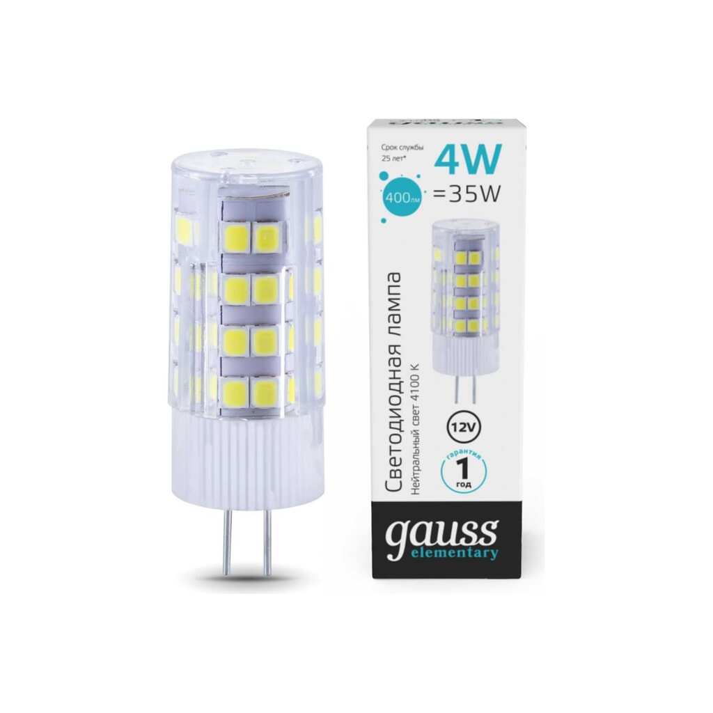 Лампа Gauss Elementary, G4, 12V, 4W, 400lm, 4100K, керамика LED 10724