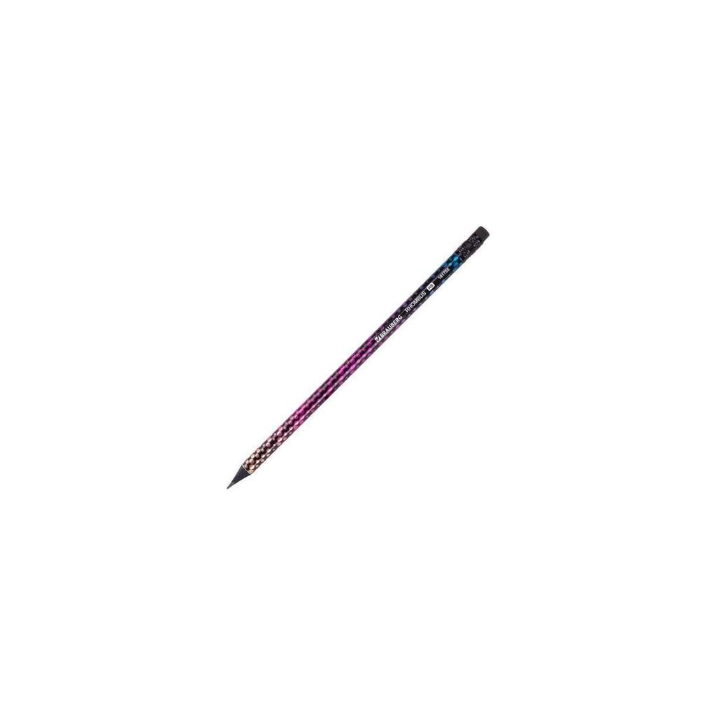 Чернографитный карандаш BRAUBERG RHOMBUS 1 шт, HB, с ластиком, корпус ассорти 181755