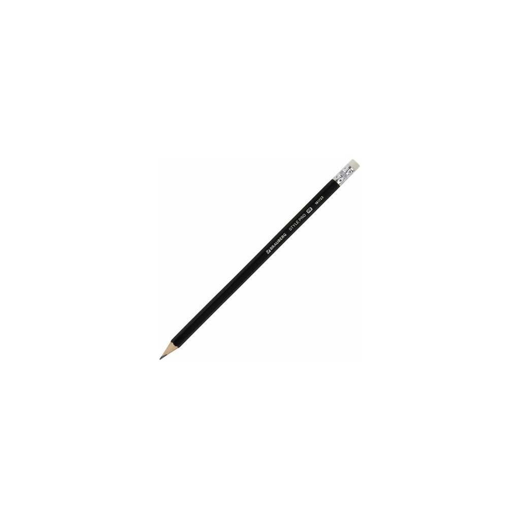 Чернографитный карандаш BRAUBERG Style Pro, 1 шт., Hb, с ластиком, корпус черный, 181723