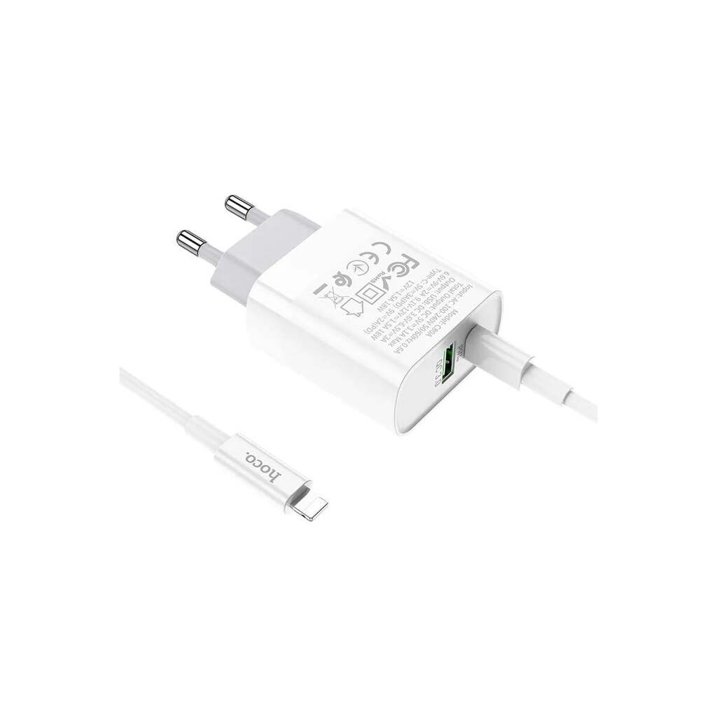 Сзу Hoco c80a rapido 1xusb, 1xusb-c, 3а, pd20w, qc3.0 + usb-c кабель lightning 8-pin, 1м (белый) 0L-00050625