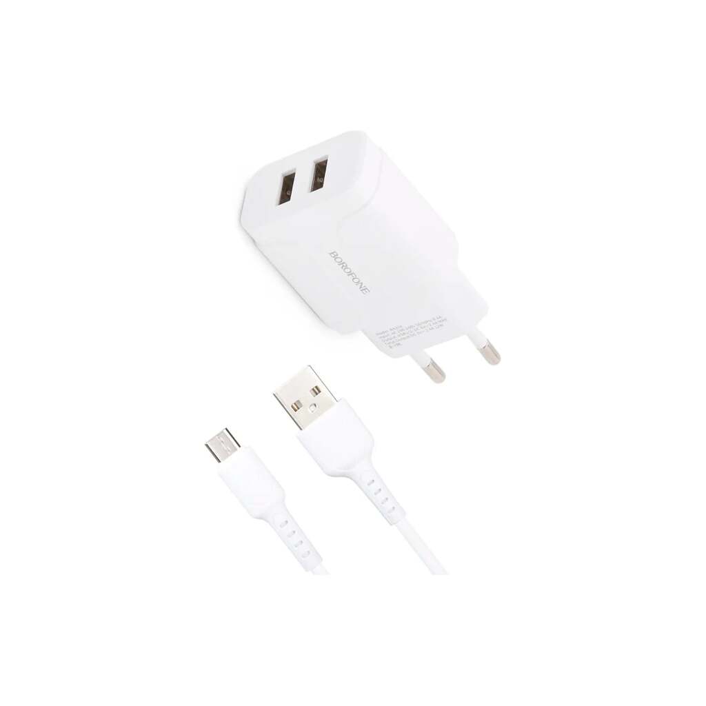 Сетевое зарядное устройство Borofone ba37a speedy 2xusb, 2.4а + кабель microusb, 1м, белый 0L-00045126