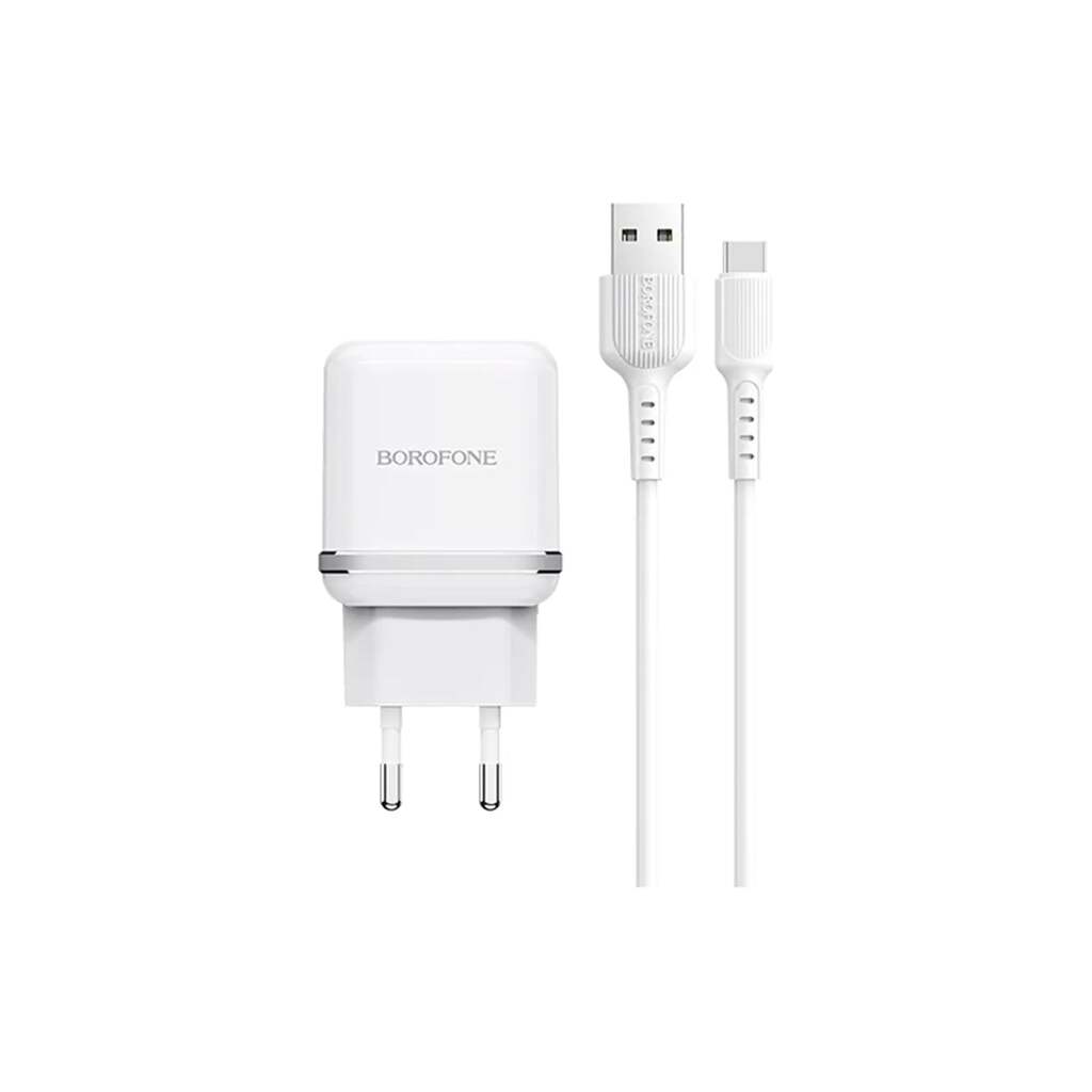 Сетевое зарядное устройство Borofone ba25a outstanding 2xusb, 3а + кабель type-c, 1м, белый 0L-00051117