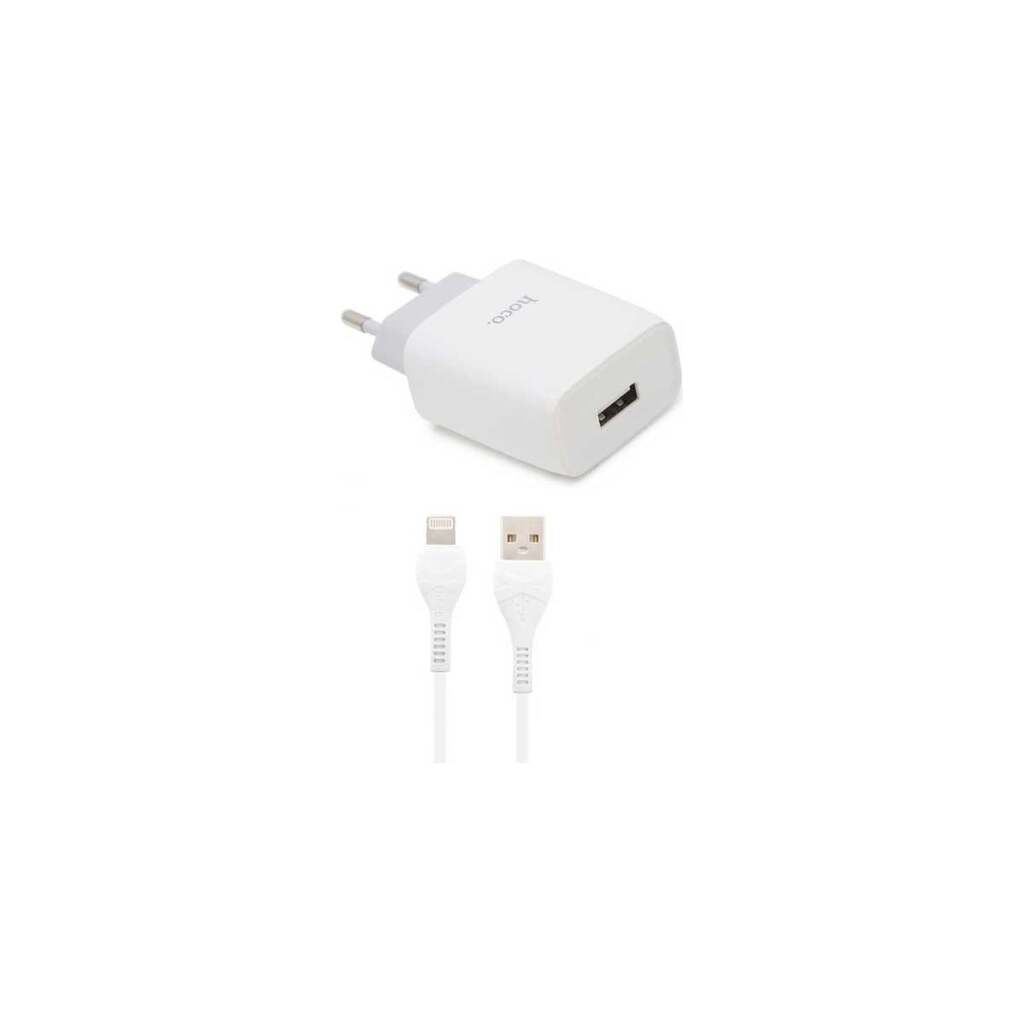 Сзу Hoco c72a glorious 1xusb, 2.1а + usb кабель lightning 8-pin, 1м (белый) 0L-00048619