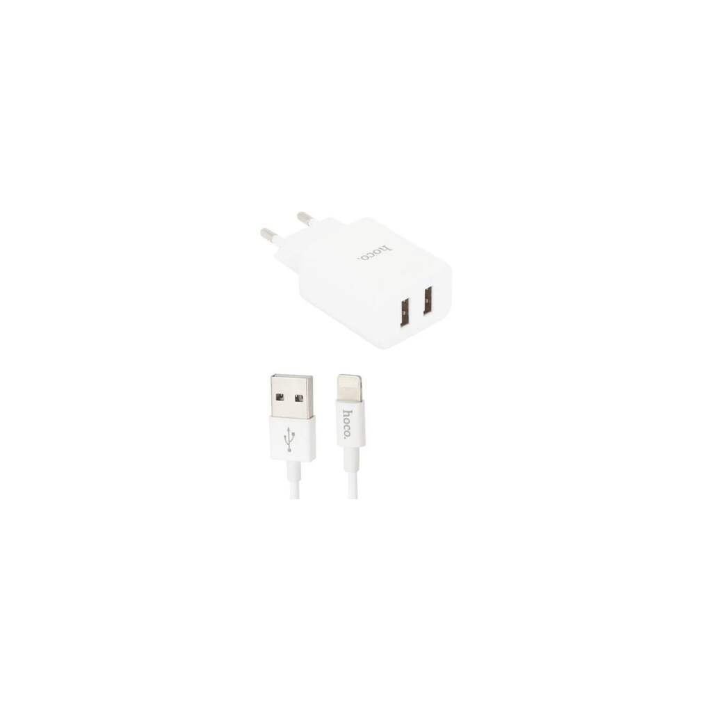 Сзу Hoco c62a victoria 2xusb, 2.1а + usb кабель lightning 8-pin, 1м (белый) 0L-00041402