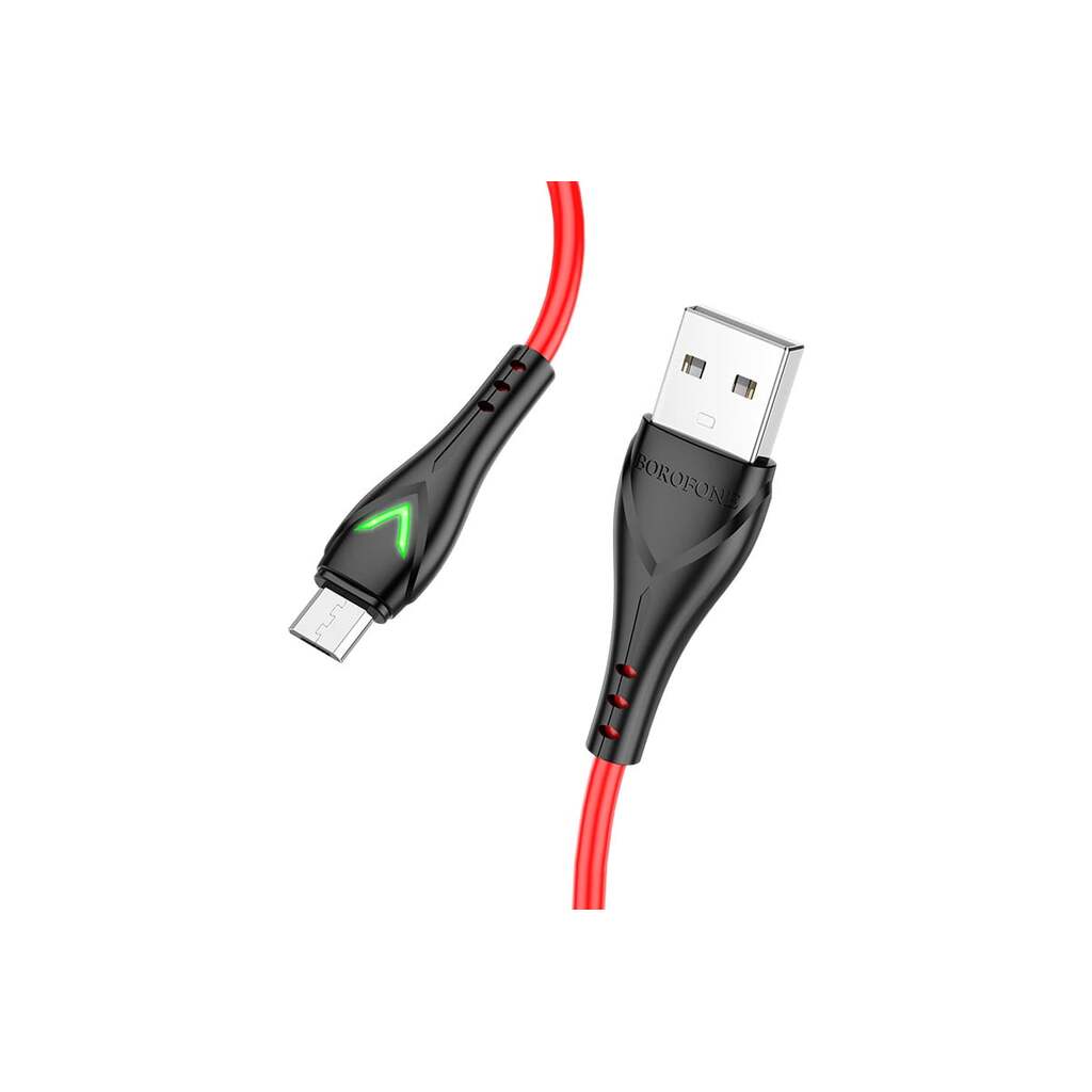 USB кабель Borofone bx65 bright microusb, 1м, 2.4a, tpe, led (красный) 0L-00054448