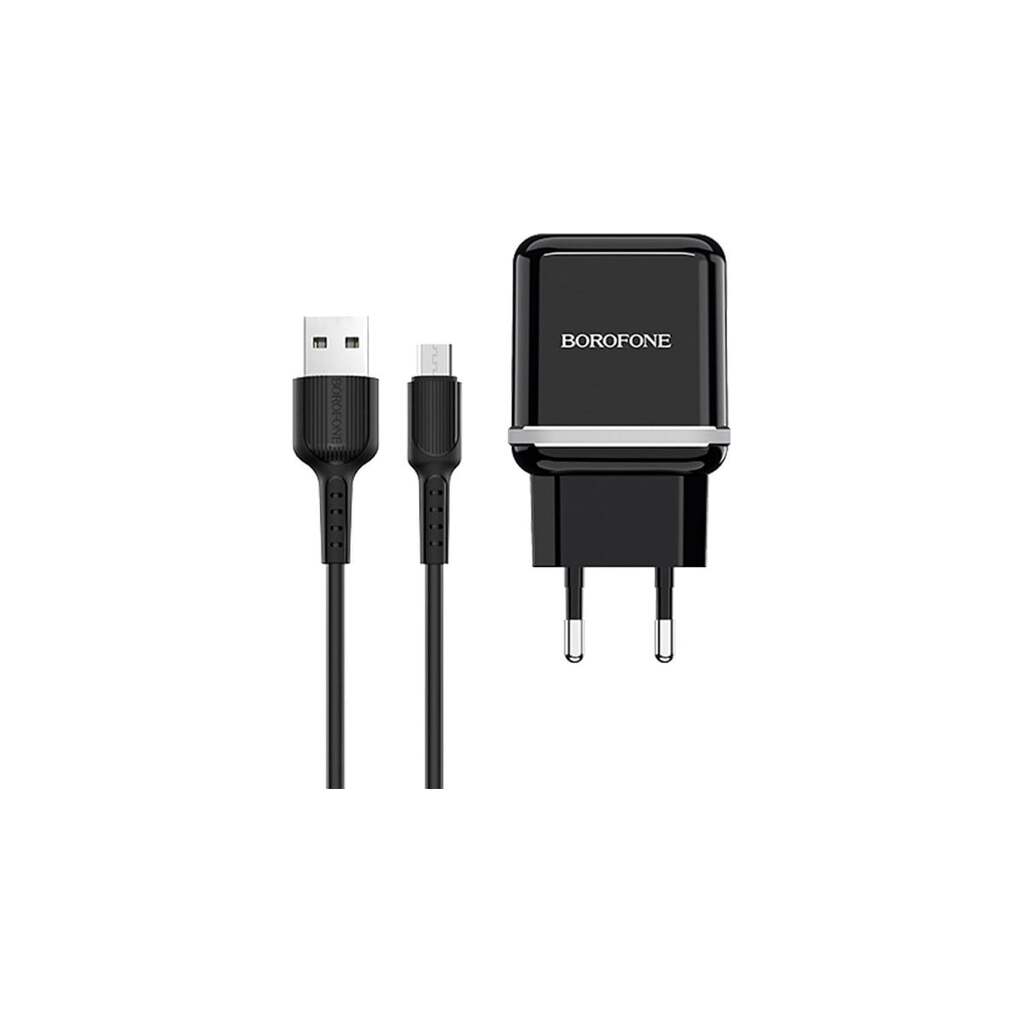 Сетевое зарядное устройство Borofone ba25a outstanding 2xusb, 2,4а + кабель microusb, 1м, черный 0L-00058017