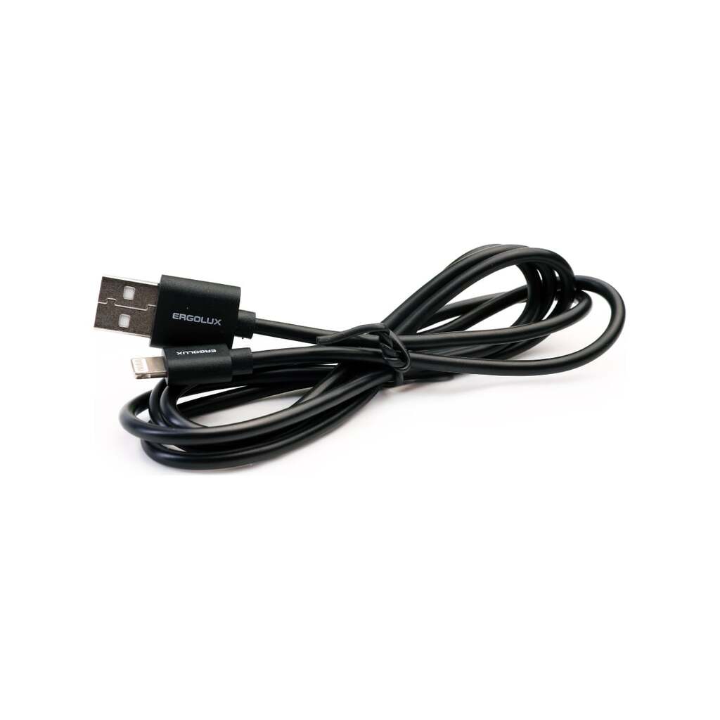 Кабель usb-lightning Ergolux Elx-cdc03-c02 3а, 1,2м, черный, зарядка+передача данных, коробка 15096