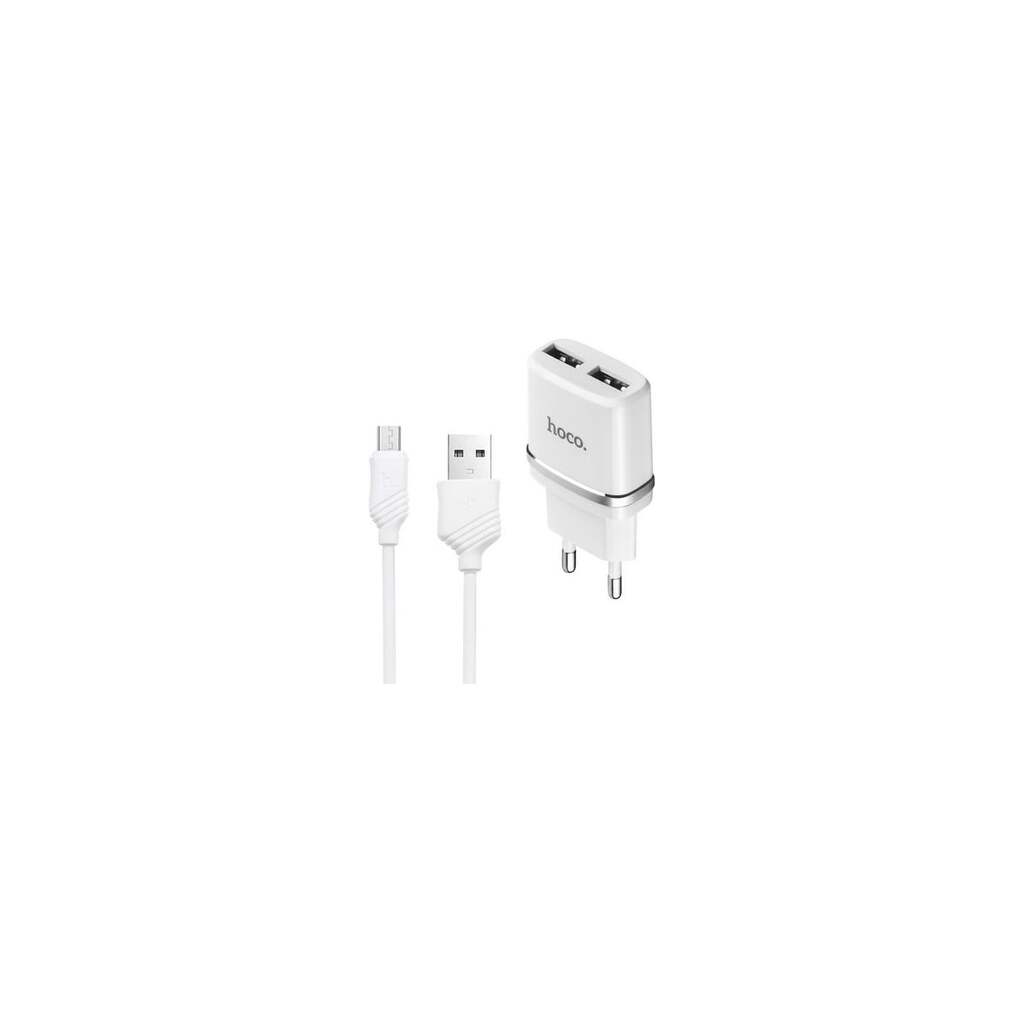 Сзу Hoco c12 smart 2xusb, 2.4а + usb кабель microusb, 1м (белый) 0L-00040528