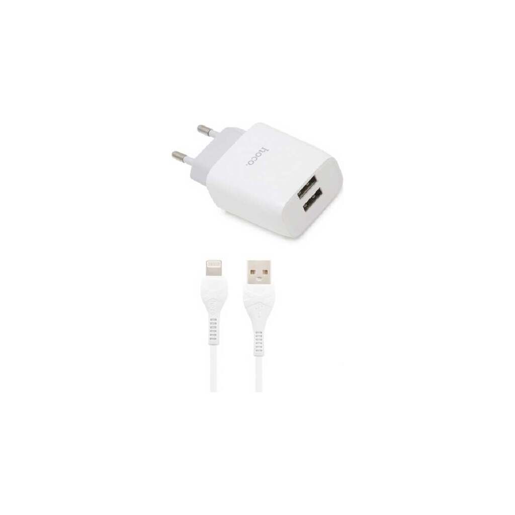 Сзу Hoco c73a glorious 2xusb, 2.4а + usb кабель lightning 8-pin, 1м (белый) 0L-00048615