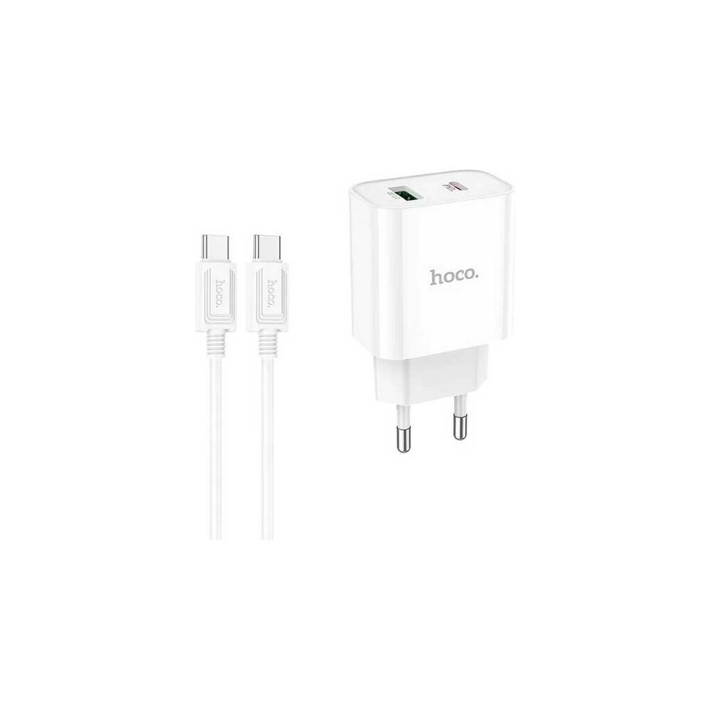 Сзу Hoco c80a plus rapido 1xusb, 1xusb-c, 3а, pd20w, qc3.0 + usb-c кабель type-c, 1м (белый) 0L-00057526