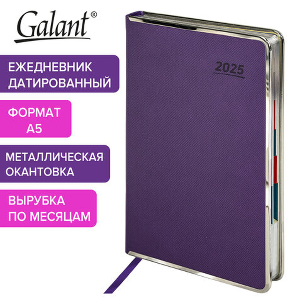 Ежедневник датированный 2025 А5 148х218 мм GALANT "Infinity Silver", под кожу, фиолетовый, 115723