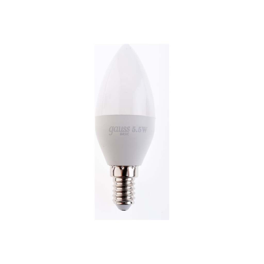 Лампа Gauss Basic, свеча, 5,5W, 400lm, 3000K, E14, LED, 1033116