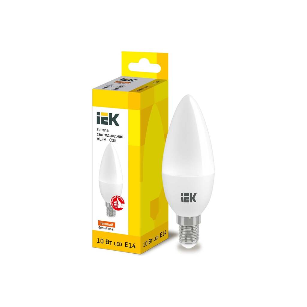 Лампа IEK LED ALFA C35 свеча 10Вт 230В 3000К E14 LLA-C35-10-230-30-E14