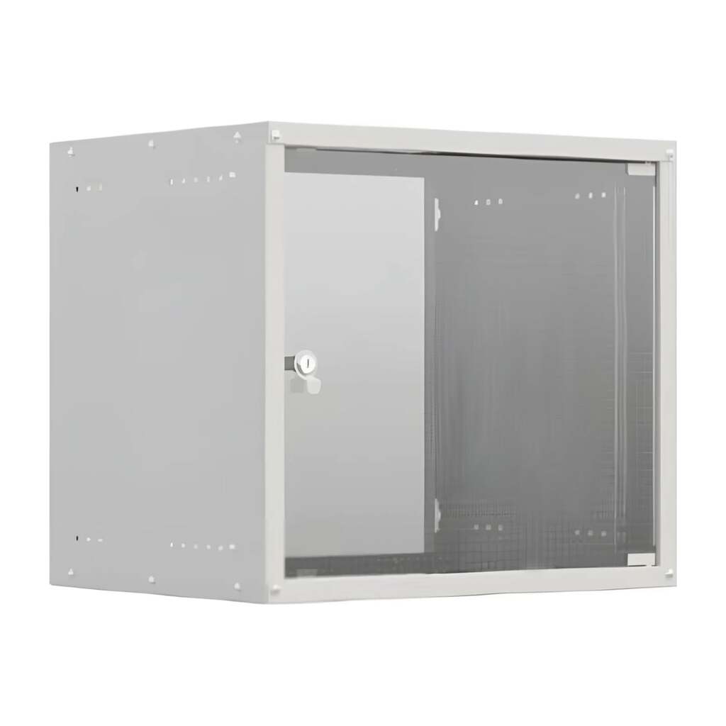 Шкаф настенный телекоммуникационный NTSS LIME 9U 550x450x500мм, 2 профиля 19, дверь стеклянная, боковые стенки несъемные, разобранный, серый RAL 7035 NTSS-WL9U5545GS