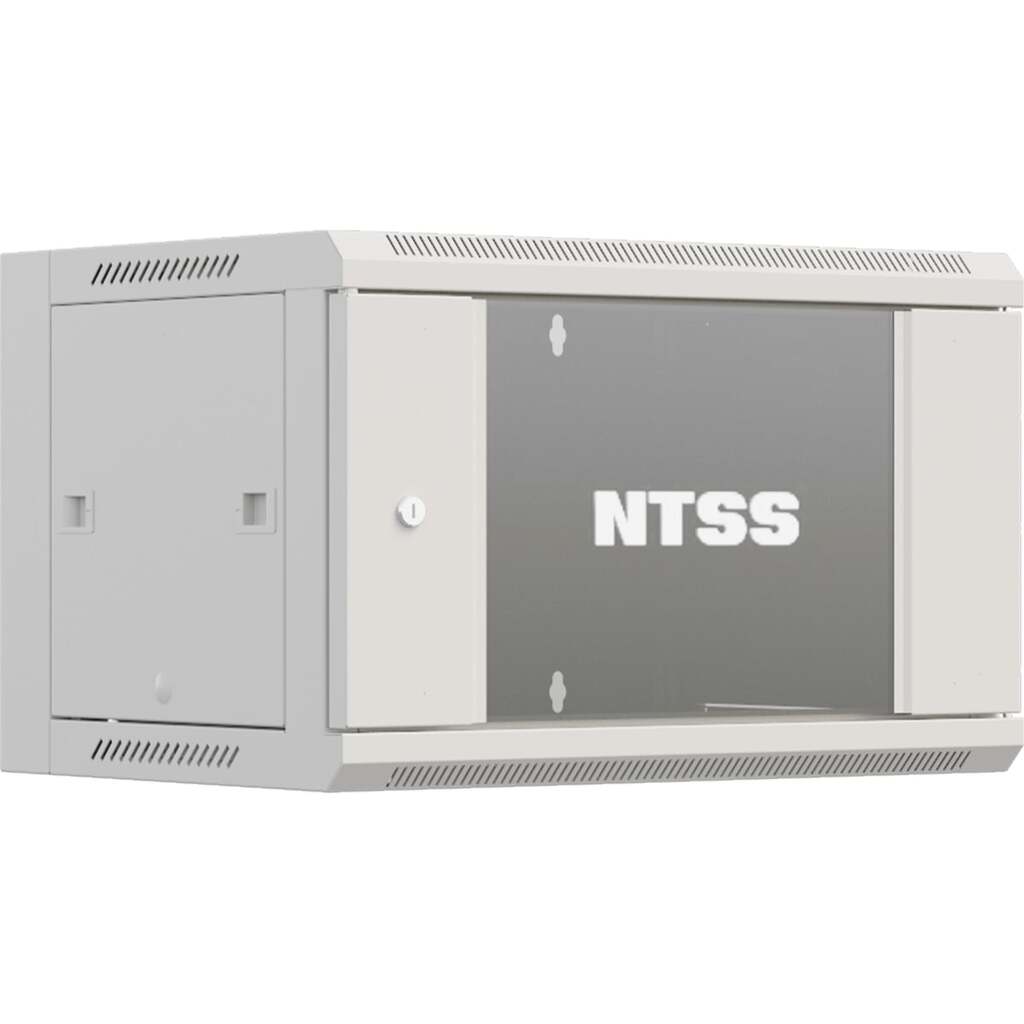 Шкаф настенный телекоммуникационный NTSS W 9U 600x600x500мм, 2 профиля 19, дверь стеклянная, боковые стенки съемные, задняя стенка, разобранный, серый RAL 7035 NTSS-W9U6060GS