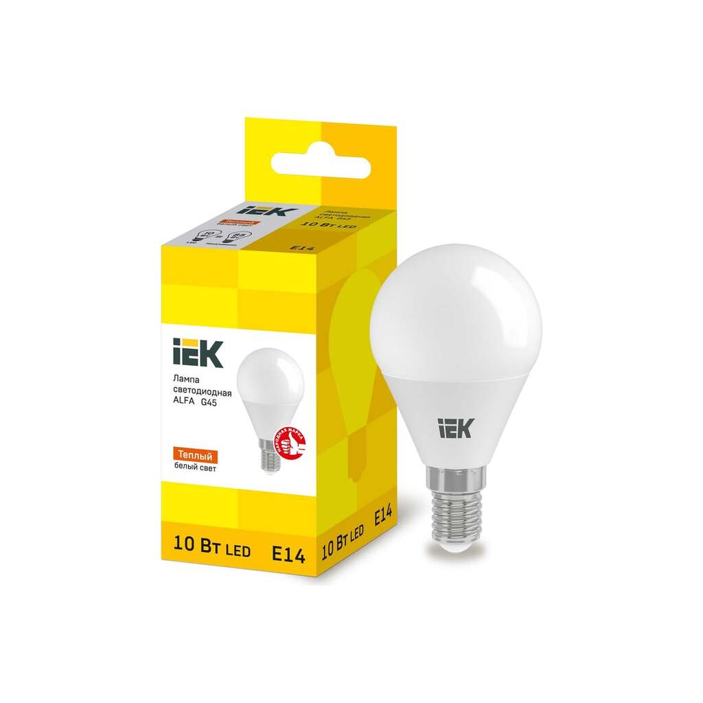 Лампа IEK LED ALFA G45 шар 10Вт 230В 3000К E14 LLA-G45-10-230-30-E14