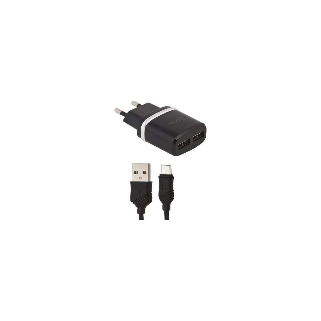 Сзу Hoco c12 smart 2xusb, 2.4а + usb кабель microusb, 1м (черный) 0L-00037571