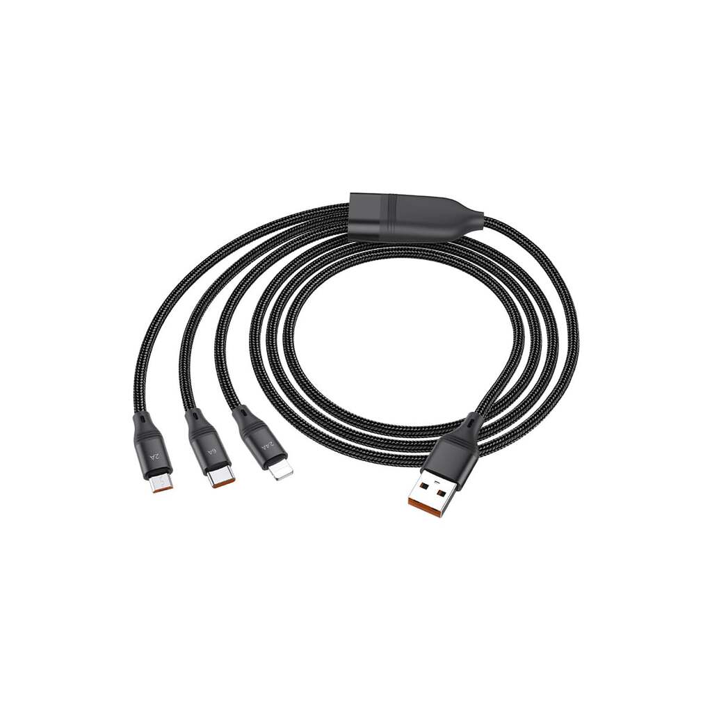 Usb кабель Hoco u104 lightning 8-pin/microusb/type-c, 3в1, 1м, нейлон (черный) 0L-00057781