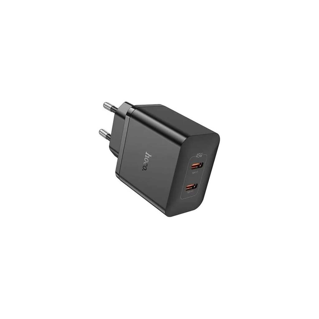 Сетевое зарядное устройство Hoco n35 streamer 2xusb-c, 3а, pd45w, qc3.0, gan (черный) 0L-00058907