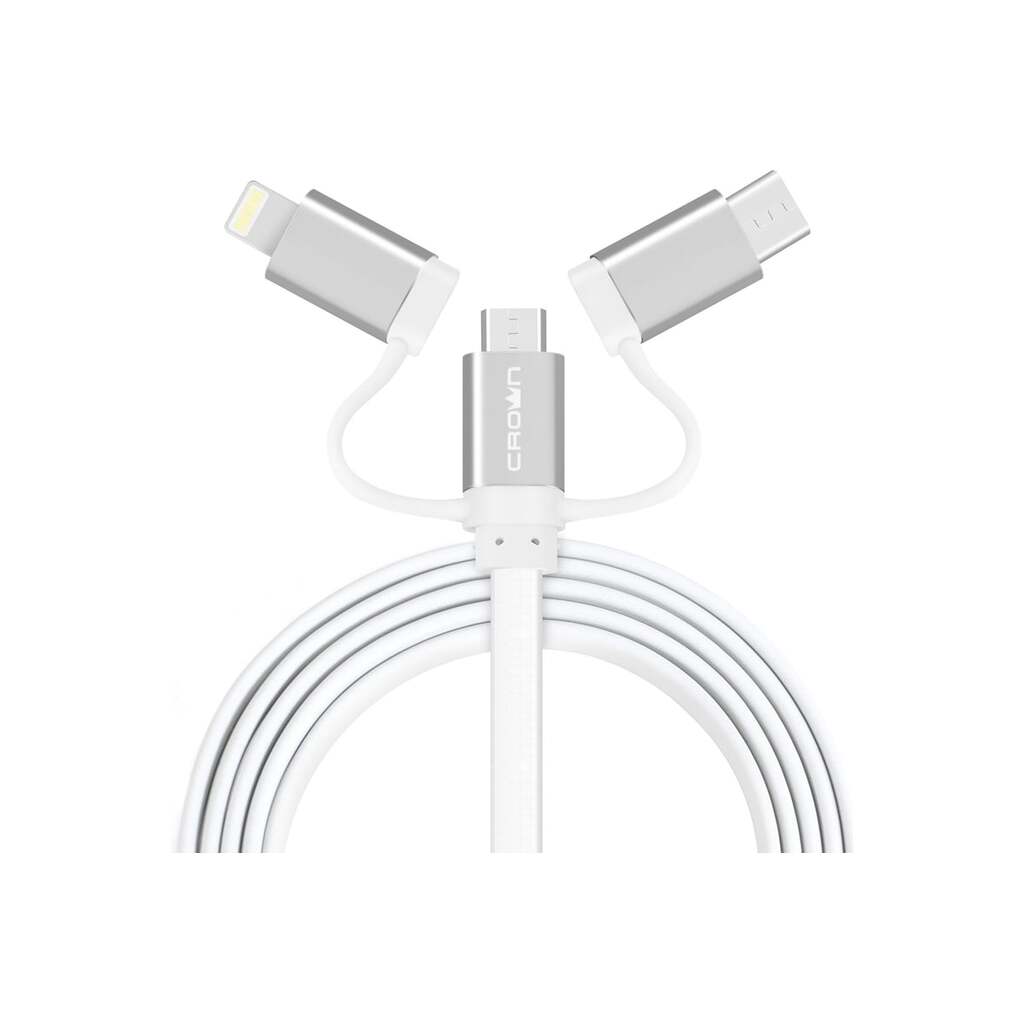 Кабель CROWN USB - microUSB/USB Type-C/Lightning CMCU-3182 white CM000002151 CROWN MICRO