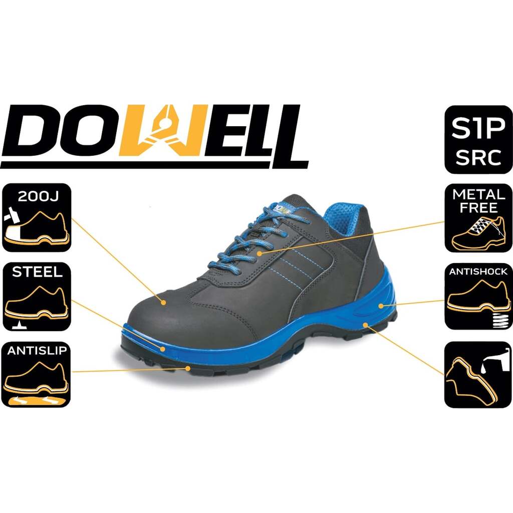 Полуботинки рабочие DOWELL стальной подносок, S1P SRC, иск. кожа, стальн. стелька, чёрный+синий, размер 39 D82157-39