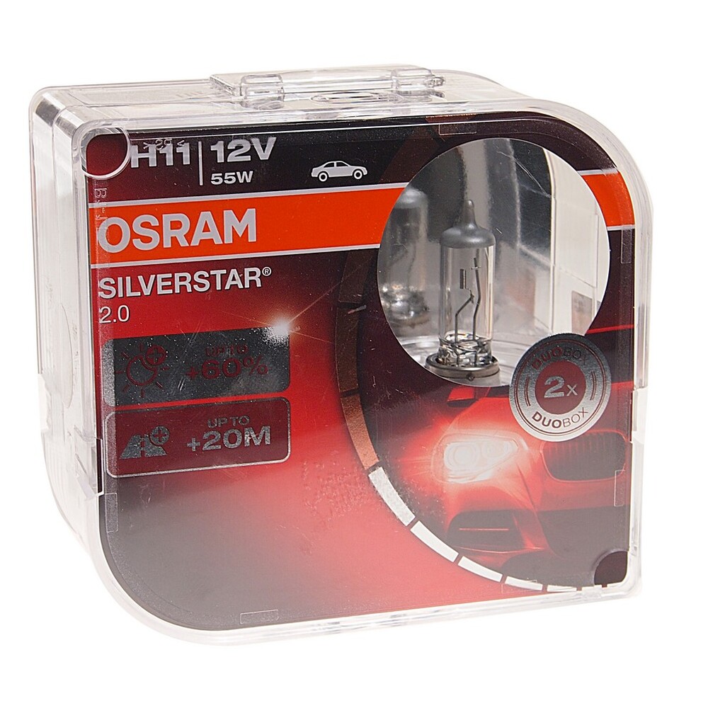 Автолампа OSRAM H11 55 PGJ19-2+60% SILVERSTAR 2.0, 2 шт. 12V, 1, 10 OLD 64211SV2-HCB