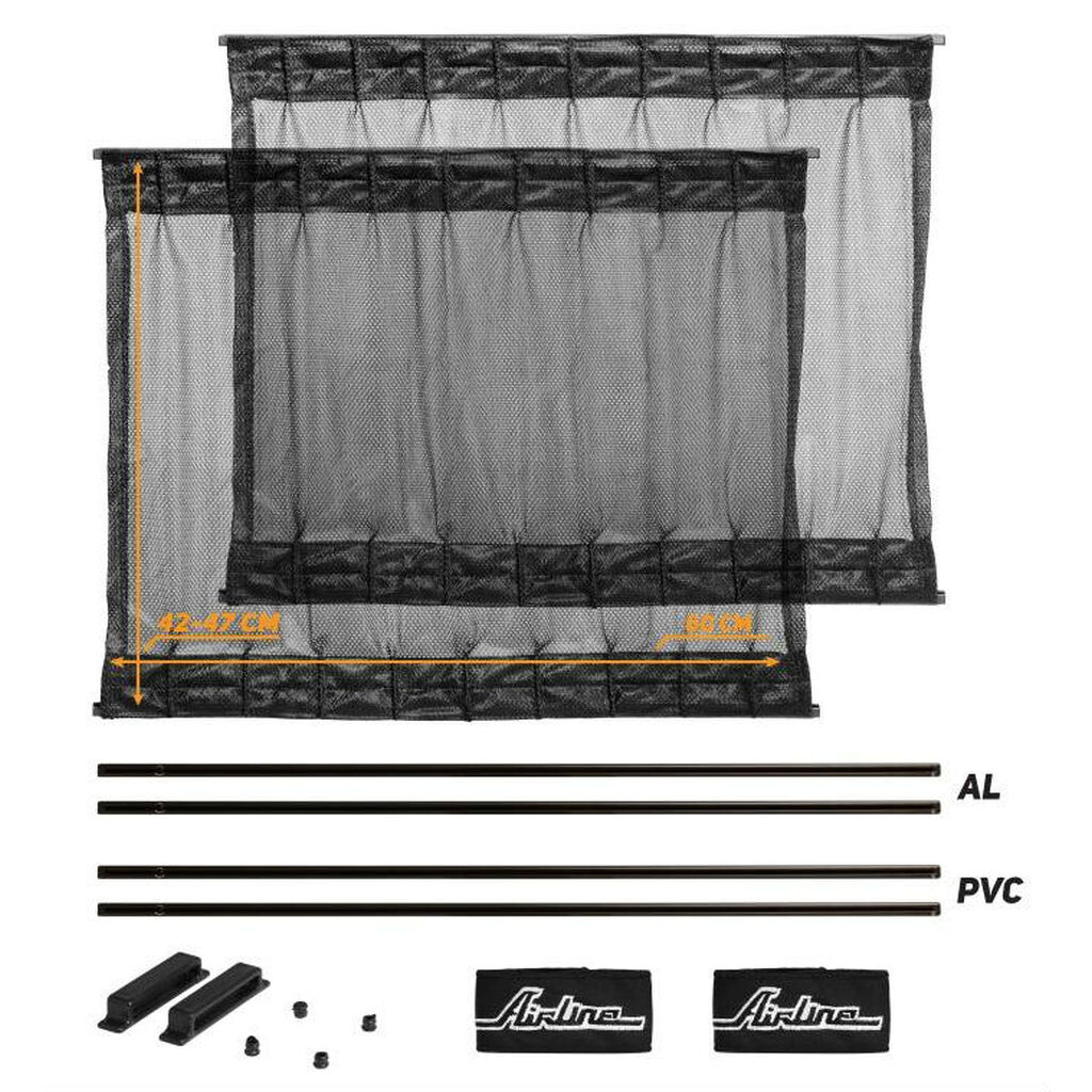 Cолнцезащитные раздвижные шторки (60х42-47 см, черный цвет) Airline ASPS-S-09