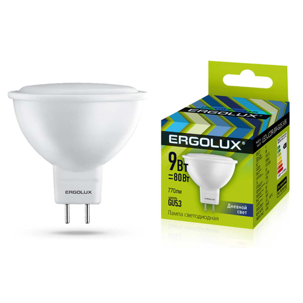 Электрическая светодиодная лампа Ergolux LED-JCDR-9W-GU5.3-6K JCDR 9Вт GU5.3 6500K 172-265В 13626