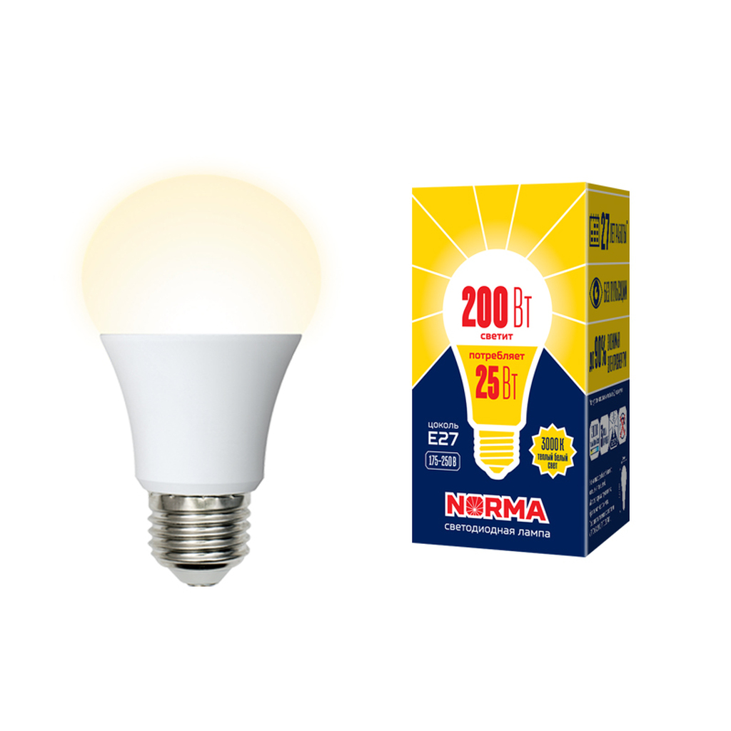 Светодиодная лампа Volpe LED-A70-25W/3000K/E27/FR/NR . Форма A, матовая. UL-00004469