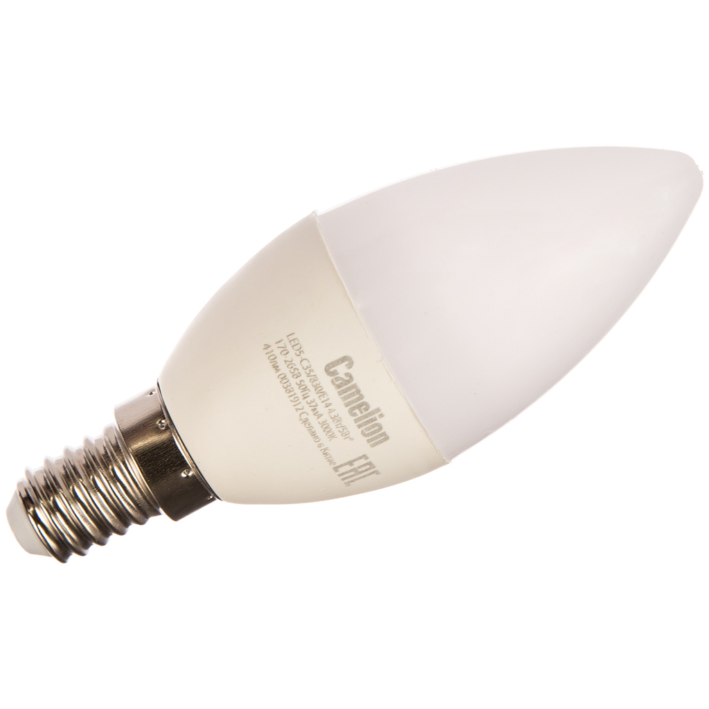 Светодиодная лампа 5Вт 220В Camelion LED5-C35/830/E14 12031