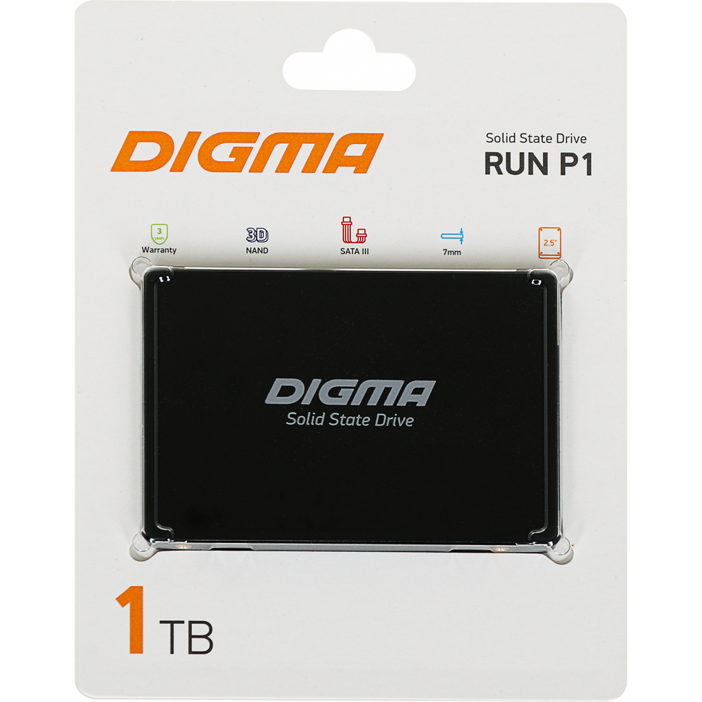 SSD накопитель Digma Run P1 DGSR2001TP13T 1ТБ, 2.5", SATA III,  SATA,  rtl 1626612