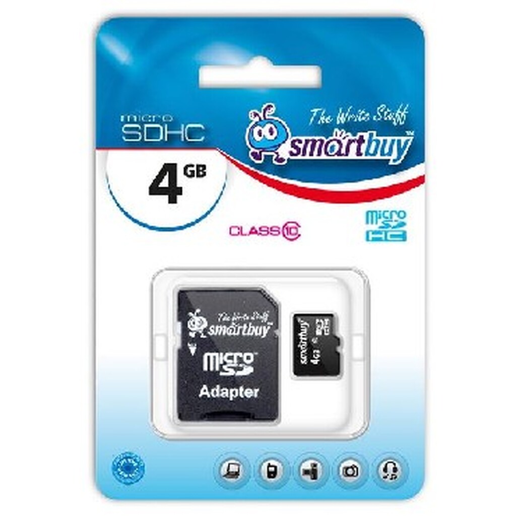 Карта памяти SMARTBUY MicroSDHC 4GB Class10 + адаптер SB4GBSDCL10-01