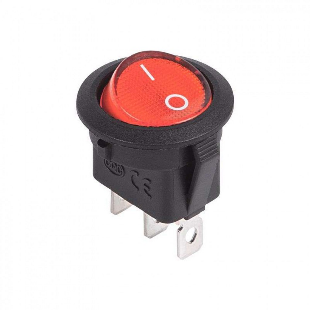 Выключатель клавишный круглый 250V 3А (3с) ON-OFF красный  с подсветкой  Micro  (RWB-106, SC-214)  REXANT Индивидуальная упаковка 1 шт 36-2530-1