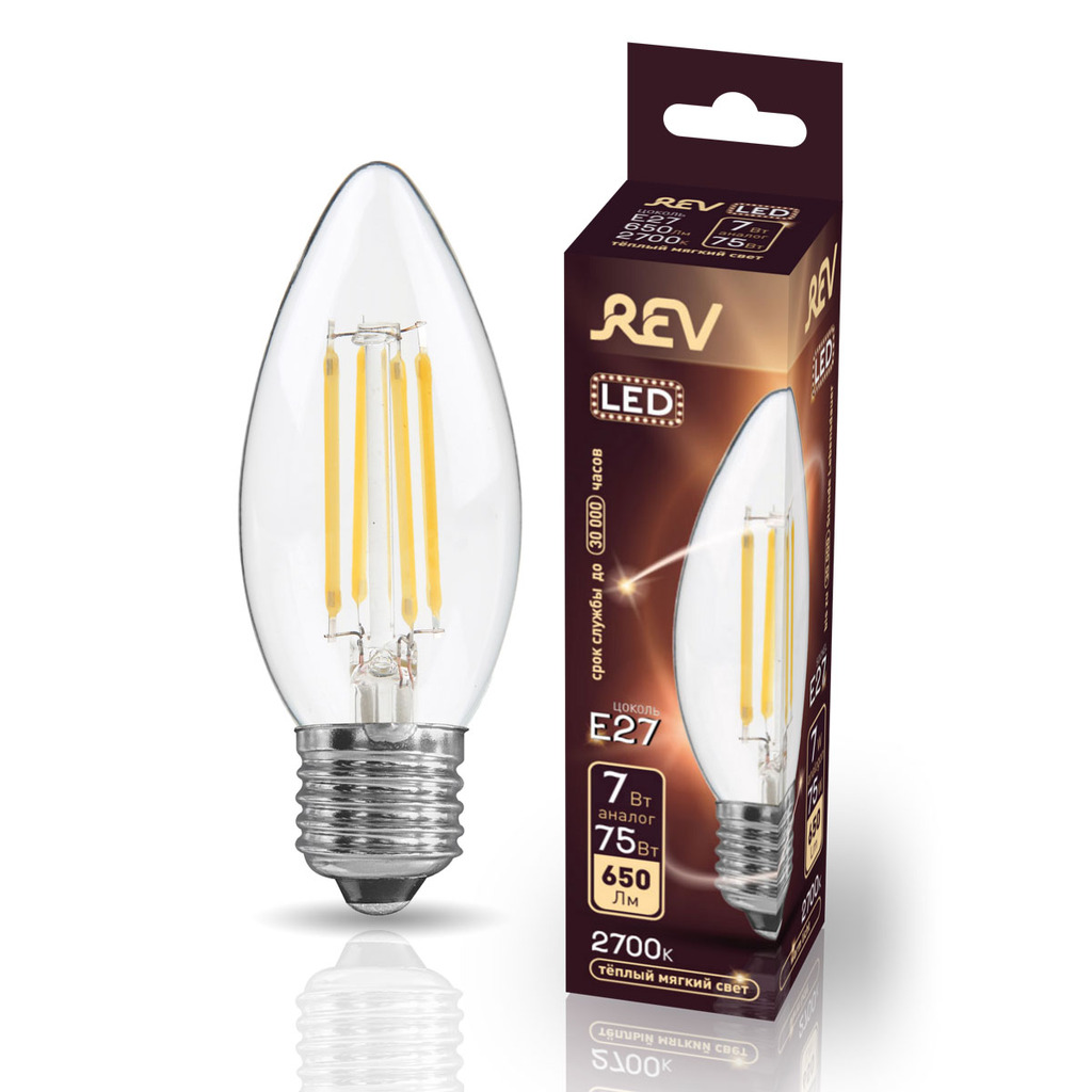 Светодиодная лампа REV FILAMENT свеча, C37, E27, 7W, 2700K, DECO Premium 32425 6