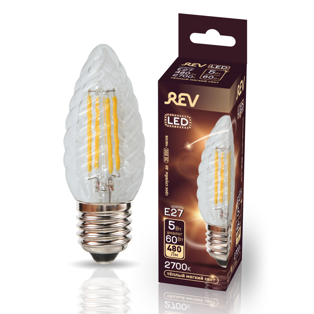 Светодиодная лампа REV FILAMENT свеча витая, TC37, E27, 5W, 2700K, DECO Premium 32426 3