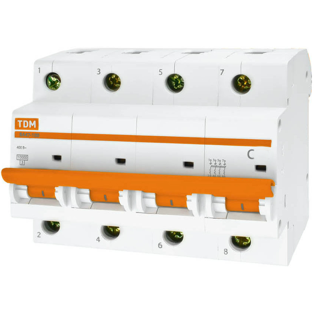 Автоматический выключатель TDM ВА47-100 4Р 80А 10кА С SQ0207-0087