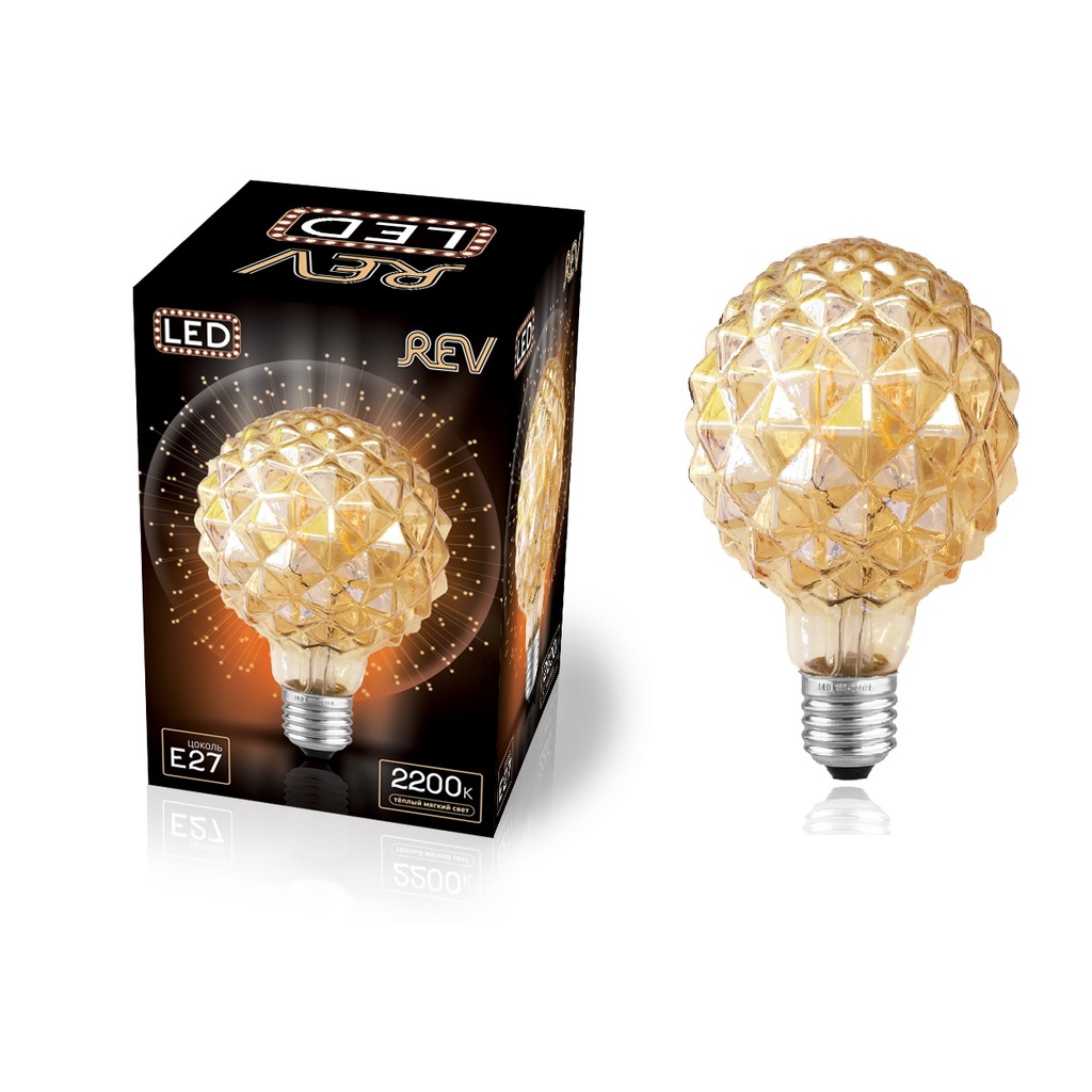 Светодиодная лампа REV VINTAGE GOLD FILAMENT колба "Кристалл" шар, G125, E27, 5W, 2200K, DECO Premium, 32449 2