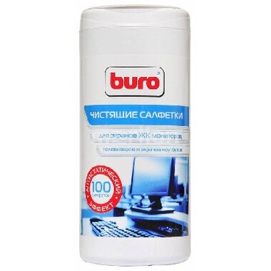 Салфетки чистящие BURO BU-TSCREEN, 100 шт для экранов мониторов/плазменных/ЖК телевизоров/ноутбуков туба 100шт влажных