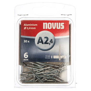 Заклепки вытяжные алюминиевые (30 шт; 2.4х6 мм; 1.5-3.5 мм) для степлеров Novus 045-0019