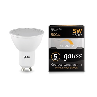 Лампа Gauss LED MR16 GU10-dim 5W 500lm 3000K 101506105-D