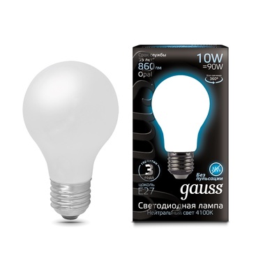 Лампа Gauss LED Filament A60 OPAL E27 10W 860lm 4100K 102202210