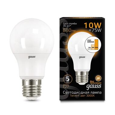 Лампа Gauss LED A60 10W E27 880lm 3000K 102502110 102502110-S