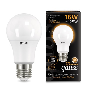 Лампа Gauss LED A60 16W E27 1380lm 3000K 102502116