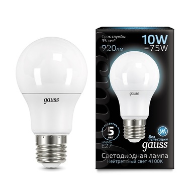 Лампа Gauss LED A60 10W E27 920lm 4100K 102502210