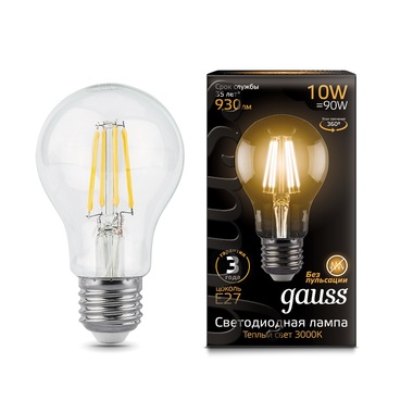 Лампа Gauss LED Filament A60 E27 10W 930lm 2700K 102802110