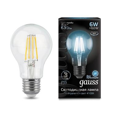 Лампа LED A60 E27 6W 4100К Gauss Filament 102802206