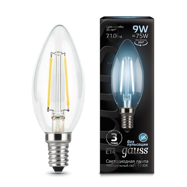 Лампа Gauss LED Filament Свеча E14 9W 710lm 4100K 103801209