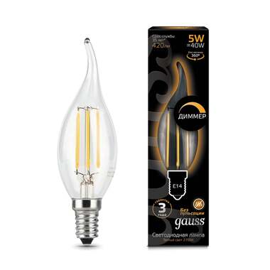 Лампа Gauss LED Filament Свеча на ветру dimmable E14 5W 420lm 2700K 104801105-D